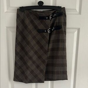New with tag Mango Plaid Brown Skirt with Buckle Accents